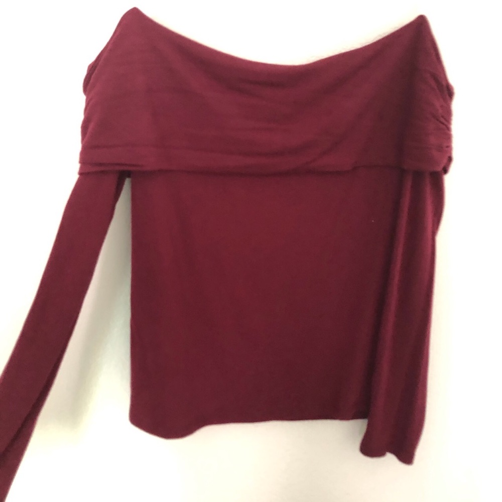 Burgundy off the shoulder fitted shirt